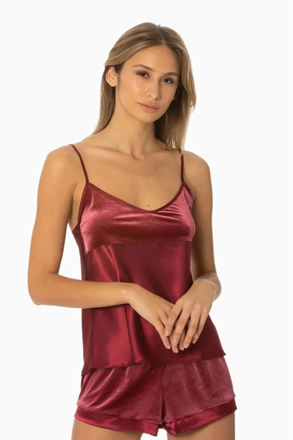 Pierre Cardin Kadife Saten Pijama Şort Takım 440 - Bordo