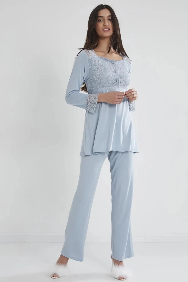 Pierre Cardin Kadın Penye Dantelli Pijama Takımı 1241 - Mist