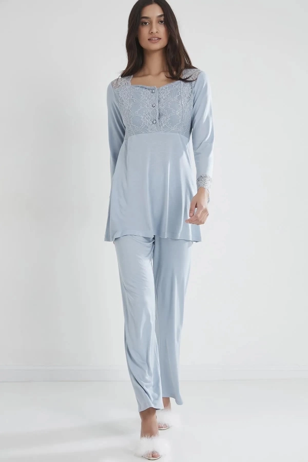 Pierre Cardin Kadın Penye Dantelli Pijama Takımı 1241 - Mist