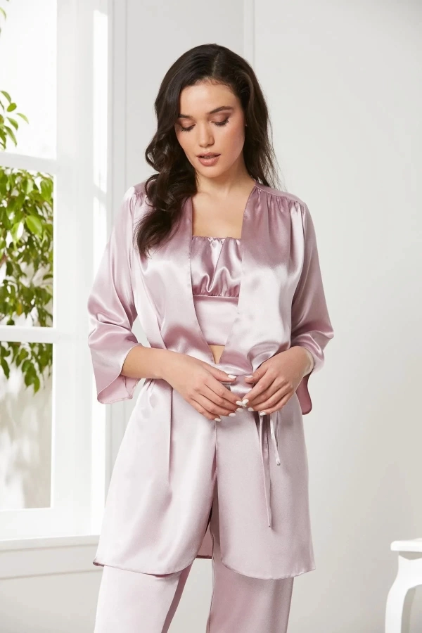 Pierre Cardin Saten 3lü Croplu Kadın Pijama Takımı 2075 - Rose