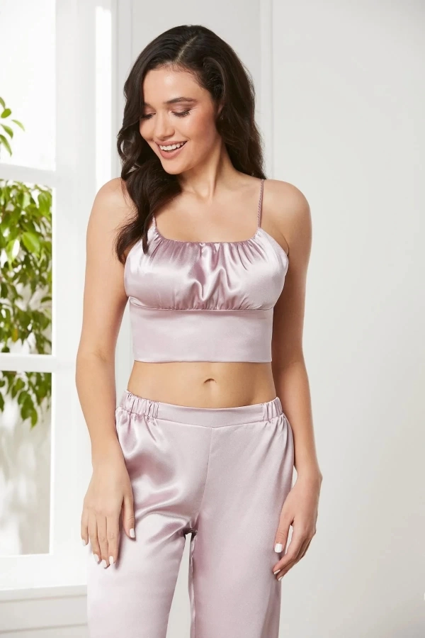 Pierre Cardin Saten 3lü Croplu Kadın Pijama Takımı 2075 - Rose