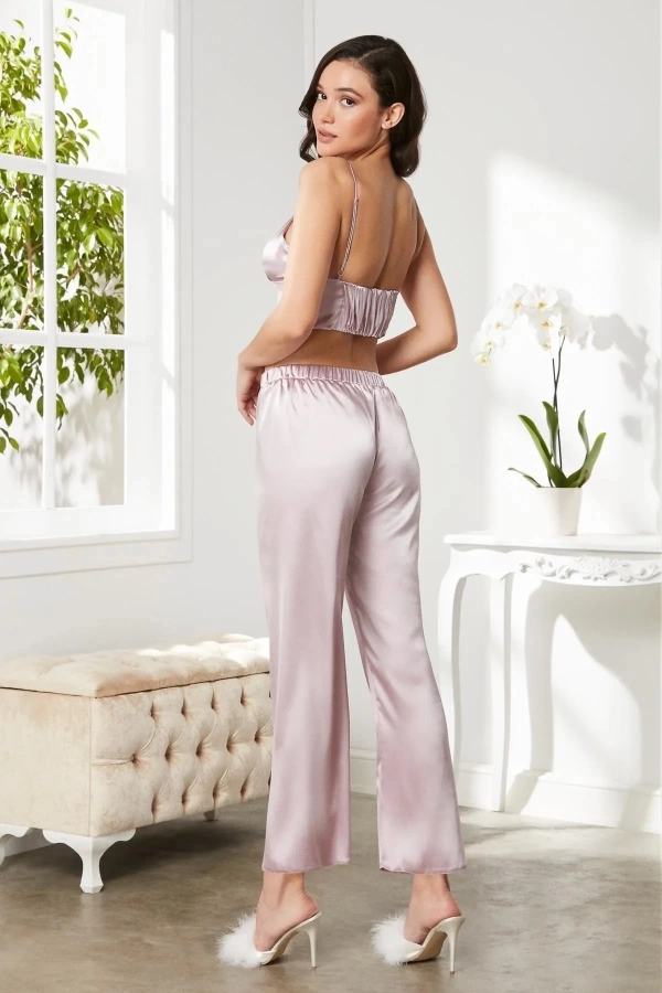 Pierre Cardin Saten 3lü Croplu Kadın Pijama Takımı 2075 - Rose