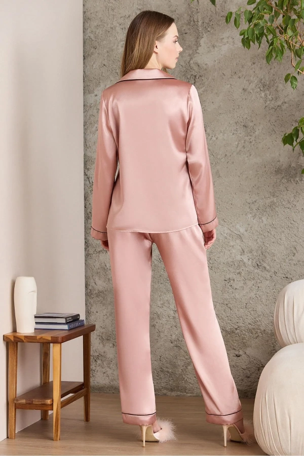 Pierre Cardin Saten Biyeli Pijama Takımı 1200 - Brandy