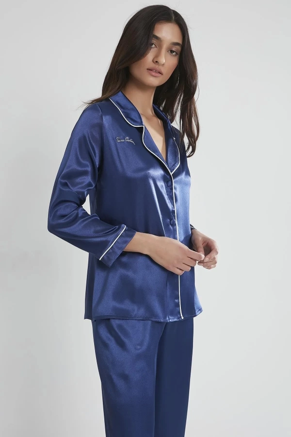 Pierre Cardin Saten Biyeli Pijama Takımı 1200 - Lacivert