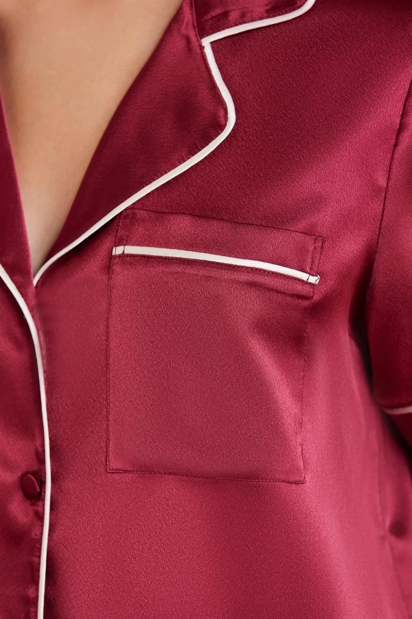 Pierre Cardin Saten Biyeli Pijama Takımı 1205 - Bordo