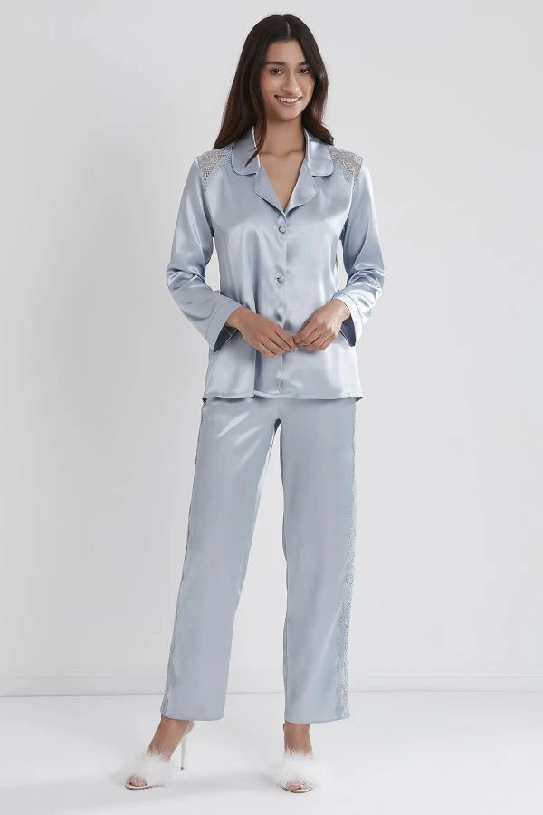 Pierre Cardin Saten Dantelli Pijama Takımı 1438 - Mist