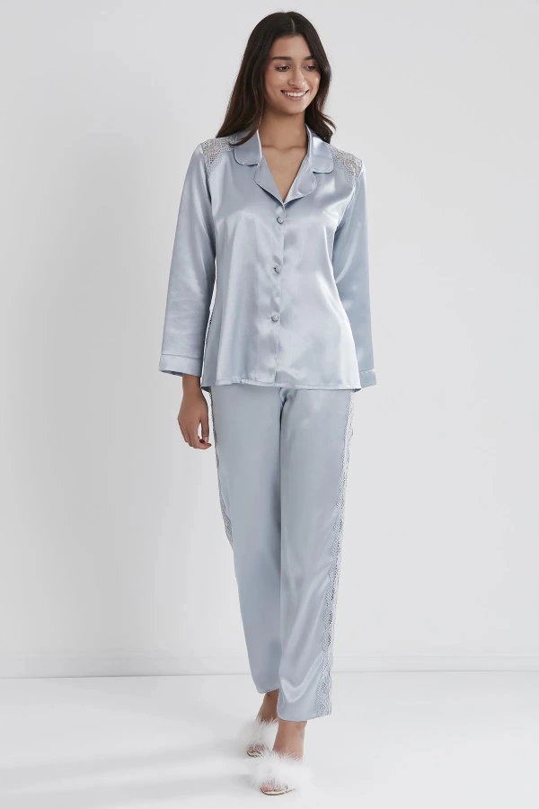 Pierre Cardin Saten Dantelli Pijama Takımı 1438 - Mist