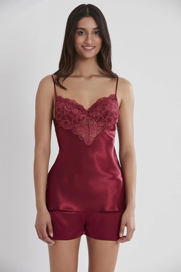 Pierre Cardin Saten Dantelli Şort Babydoll Takım 425 - Bordo