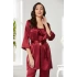 Pierre Cardin Saten 3lü Croplu Kadın Pijama Takımı 2075 - Bordo