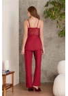 Pierre Cardin Dantelli Penye 3lü Kadın Pijama Takımı 2810 - Bordo