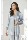 Pierre Cardin Kadife Saten 3lü Kadın Croplu Pijama Takımı 2050 - Mist