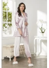 Pierre Cardin Kadife Saten 3lü Kadın Croplu Pijama Takımı 2050 - Pudra