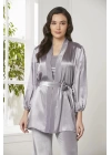 Pierre Cardin Kadife Saten 3lü Kadın Croplu Pijama Takımı 2050 - Royal