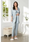 Pierre Cardin Saten 3lü Croplu Kadın Pijama Takımı 2075 - Mist