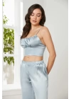 Pierre Cardin Saten 3lü Croplu Kadın Pijama Takımı 2075 - Mist