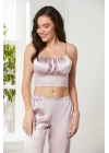 Pierre Cardin Saten 3lü Croplu Kadın Pijama Takımı 2075 - Rose