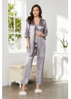 Pierre Cardin Saten 3lü Croplu Kadın Pijama Takımı 2075 - Royal