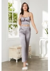 Pierre Cardin Saten 3lü Croplu Kadın Pijama Takımı 2075 - Royal