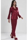 Pierre Cardin Saten Dantelli Pijama Takımı 1438 - Bordo