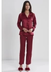 Pierre Cardin Saten Dantelli Pijama Takımı 1438 - Bordo