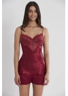 Pierre Cardin Saten Dantelli Şort Babydoll Takım 425 - Bordo