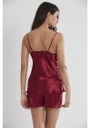 Pierre Cardin Saten Dantelli Şort Babydoll Takım 425 - Bordo