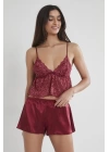 Pierre Cardin Saten Dantelli Şort Babydoll Takım 450 - Bordo