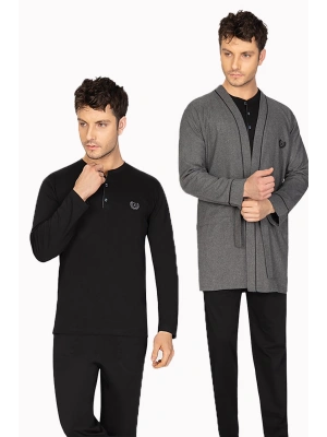 Ancelo 3lü Pijama Sabahlık Seti 355 - Füme