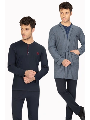 Ancelo 3lü Pijama Sabahlık Seti 355 - Lacivert