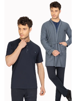 Ancelo 5li Pijama Sabahlık Takımı 3550 - Lacivert