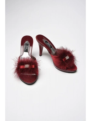 GC Taşlı Kaztüyü Platform Gelin Çeyiz Terliği - Ev Terliği 175 - Bordo