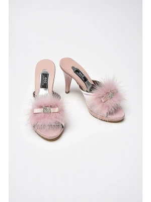 GC Taşlı Kaztüyü Platform Gelin Çeyiz Terliği - Ev Terliği 175 - Pudra