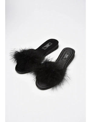 GC Topuksuz Tüylü Gelin Çeyiz Terliği 180 - Siyah