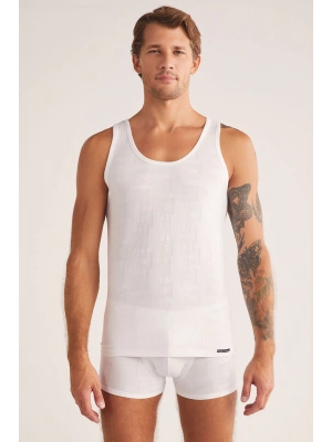 Kom Anka Askılı Modal Jakar Desen Erkek Atlet - Beyaz