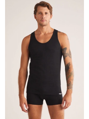 Kom Anka Askılı Modal Jakar Desen Erkek Atlet - Siyah