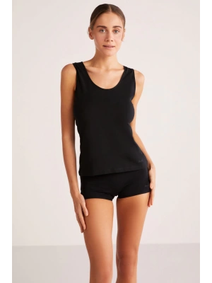 Kom Basic Singlet Pamuklu Kalın Askılı Atlet - Siyah