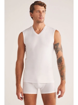 Kom Francesco V Yaka Pamuklu Erkek Atlet - Beyaz