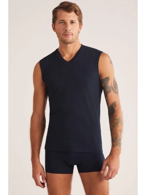 Kom Francesco V Yaka Pamuklu Erkek Atlet - Lacivert