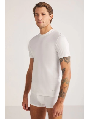 Kom James Bisiklet Yaka 2li Erkek Tshirt - Beyaz