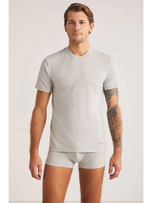 Kom James Bisiklet Yaka 2li Erkek Tshirt - Gri