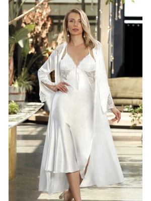 Nurteks Diz Altı Ekru Gecelik Sabahlık Takımı 5192