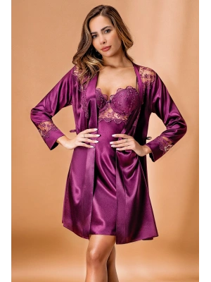 Nurteks Kaplı Saten Mor Kimono Takım 5384