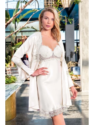 Nurteks Saten Ekru Kimono Takım 5393