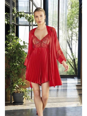 Nurteks Saten Kırmızı Kimono Takım 5355