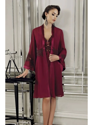 Perin Bayan 6lı Kısa Saten Gecelik Sabahlık Takımı 9400 Bordo