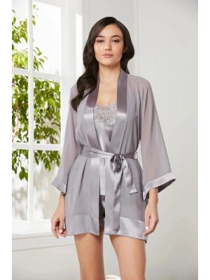 Pierre Cardin 3lü Saten Gecelik ve Şifon Sabahlık Takımı 2475 - Royal