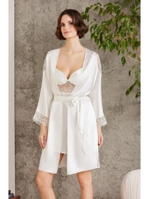 Pierre Cardin 6lı Saten Gecelik Sabahlık Takım Çeyiz Seti 6000 - Ekru