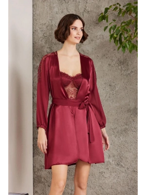 Pierre Cardin 6lı Saten Gecelik Sabahlık Takım Çeyiz Seti 6005 - Bordo