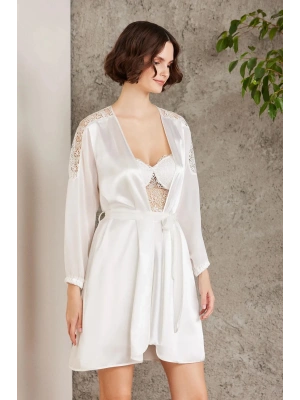 Pierre Cardin 6lı Saten Gecelik Sabahlık Takım Çeyiz Seti 6005 - Ekru