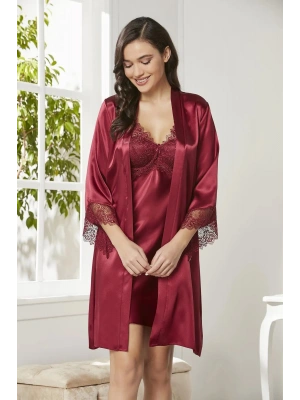 Pierre Cardin 6lı Saten Gecelik Sabahlık Takım Çeyiz Seti 6040 - Bordo